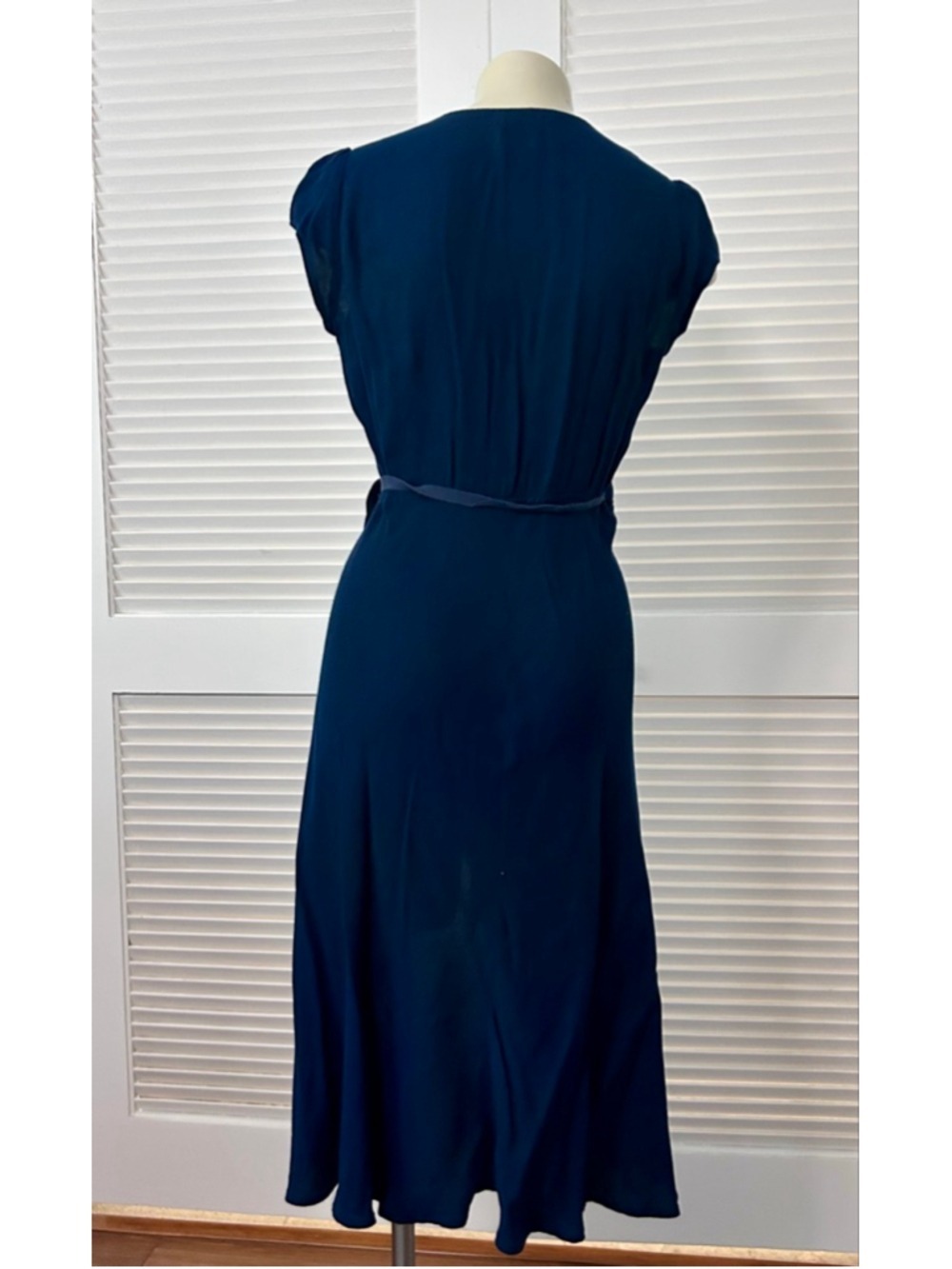 Reformation Chamomile Navy Blue Wrap Maxi Dress Size L V-Neck High Low - Picture 8 of 11